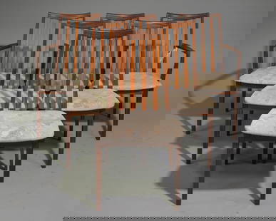 6 High Back Mid Century Dining Chairs - G-Plan Fresco: These 6 Danish Modern Style Teak Dining chairs consists of 2 arm chairs and 4 side chairs. These are made by Mid Century Modern Furniture Maker G Plan ( GPlan ), Part of their Fresco range. - Arm Chai