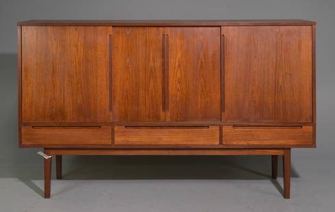 Danish Mid Century Modern Sliding Door Sideboard: Danish Mid Century Modern Sliding Door Sideboard / Cocktail Cabinet - 44.5 in tall x 74 x 18