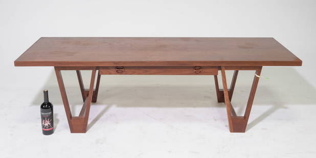 Illum Wikkelso Mid Century Modern Large Coffee Table: Danish Mid Century Modern Large Coffee / Cocktail Table with Drawer by Illum Wikkelso - 20 in tall x 70 x 23.5