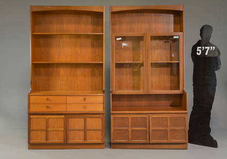 2 Mid Century Wall Units / Bookshelves - Nathan: 2 Danish Modern Style Wall Units / Bookshelves by Nathan - 76.5 in tall x 40.5 x 18 each