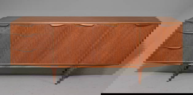 Mid Century Sideboard - Mcintosh - "Dunvegan": This Danish Modern Style Teak Credenza / Cocktail Sideboard with folded handles & pull out tray is made by Scottish Mid Century Modern Furniture Maker McIntosh. It was designed by Tom Robertson, it