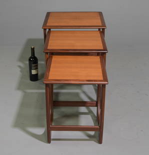 Mid Century Modern Astro Nest By G-plan #1: This Danish Modern Style Teak nest is British and made by Mid Century Modern Furniture Maker G Plan ( Gplan ) - tallest one 20 tall x 20 wide x 20 deep, middle one is 19 in tall x 17 x 18, smallest