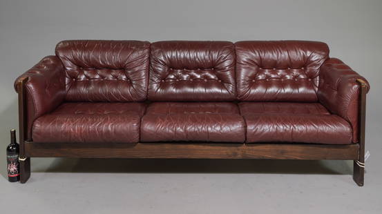 Danish Modern Leather Three Seater Sofa #2: Danish Modern Button Tufted Leather Three Seater Sofa - 27.5 in tall x 83 x 31 with a seat height of 13.5 inches