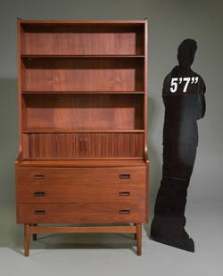 Danish Modern Secretary Bookshelf with Pull Out: Danish Mid Century Modern Secretary Bookshelf with Pull Out Writing Surface - Bornholm Mobelfabrik - 72 in tall x 39.5 x 17, Floor to under the pull out when in use is 27.5 inches