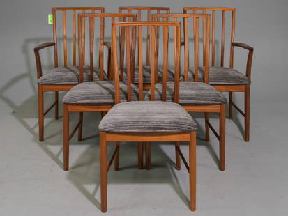 Mid Century Modern Set of 6 Dining Chairs - McIntosh: Danish Modern Style Set of 6 Dining Chairs by Scottish Furniture Maker McIntosh - Arm chairs are 36.5 in tall x 22 x 20 each with a seat height of 18 inches, Side chairs are 36.5 in tall x 21 x 22 eac