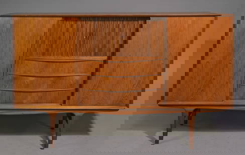 Danish Modern Sliding Door Cocktail Sideboard: Danish Mid Century Modern Sliding Door Cocktail Sideboard / Cabinet - 45.5 in tall x 73 x 18
