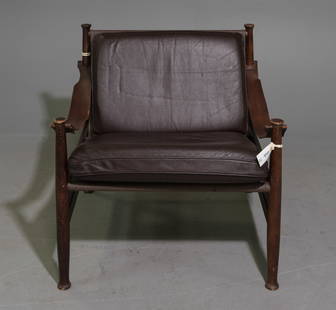 Danish Mid Century Modern Leather Lounge Chair: Danish Mid Century Modern Leather Lounge Chair attributed to Hans Olsen - 28.5 in tall x 28 x 28.5 with a seat height of 18 inches