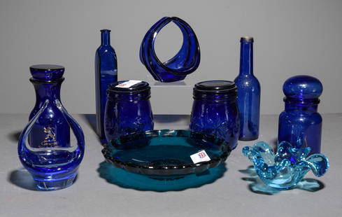 10pcs Assorted Cobalt Blue Glassware & Murano Glass: 10pcs Assorted Cobalt Blue Glassware & Murano Glass - 2 in tall x 9.5 inch diameter