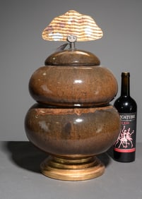 Tony Evans Raku Pottery Urn with Glass "Handle"