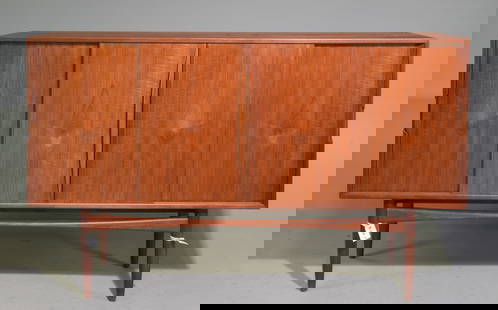 Danish Modern Sliding Four Door Cocktail Cabinet: Danish Mid Century Modern Sliding Four Door Cocktail Cabinet / Sideboard - 43 in tall x 71 x 17.5