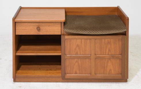 Mid Century Modern Telephone Bench by Nathan: Danish Modern Style Telephone Bench By Nathan Furniture - 22.25 in tall x 36 x 16