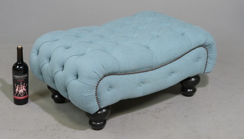 British Baby Blue Button Tufted Ottoman