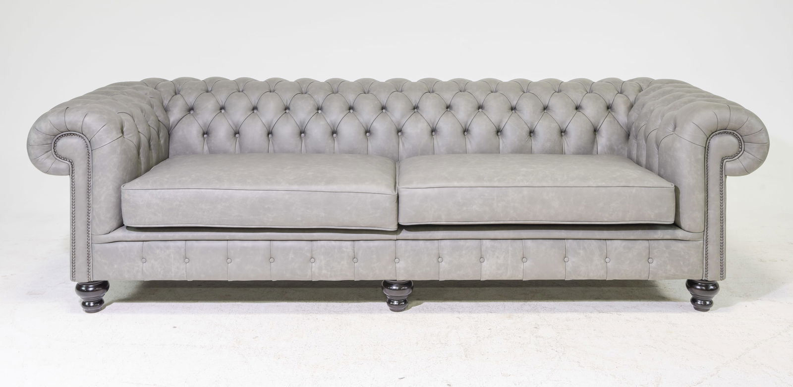 British Grey Leather Tufted Oversize Sofa (1 of 9)