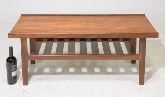 Mid Century Modern Coffee Table with Magazine Shelf #1: Danish Modern Style Coffee / Cocktail Table with Slatted Magazine Shelf - 18.5 in tall x 34 x 18