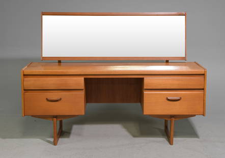 Mid Century Modern Dresser / Desk - Siesta: Danish Modern Style Dresser / Desk with Folded Handles - Siesta - 45 in tall x 61.25 x 16.5, Kneehole is 20 x 24