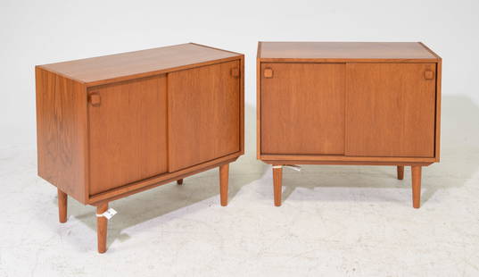 2 Danish Modern Sliding Door Record Cabinets: 2 Danish Mid Century Modern Sliding Door Record / Occasional Cabinets - 26.5 in tall x 31.75 x 16 each