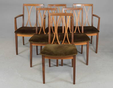 6 Mid Century Modern Teak Dining Chairs by Gplan: Danish Modern Style Set of 6 Teak Dining Chairs with "Cat Eye" Design by British Furniture Maker G-Plan - 34 in tall x 19 x 19 each with a seat height of 17 inches