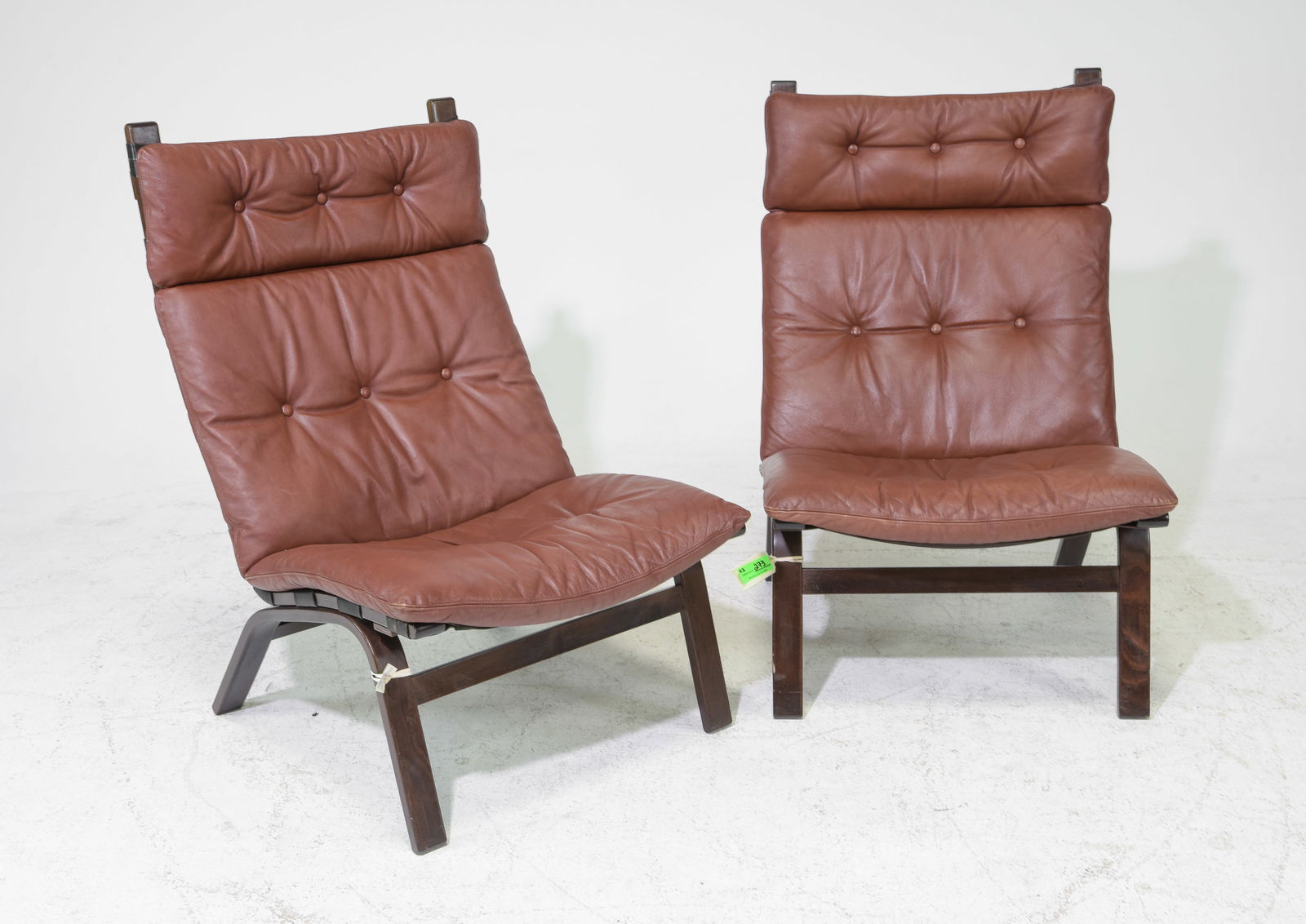 2 Danish Modern Brown Leather Lounge Chairs (1 of 5)