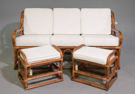 Bentwood Vintage Three Seater Sofa & 2 Foot Stools: Bentwood Vintage Three Seater Sofa & 2 Foot Stools - 38 in tall x 69 x 34 with a seat height of 21.5 inches, Foot Stools are 18.5 in tall x 22 x 17