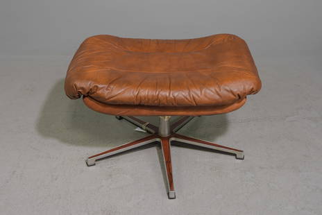 Danish Modern Leather Ottoman / Foot Stool: Danish Mid Century Modern Leather Ottoman / Foot Stool - 18 in tall x 30 x 21