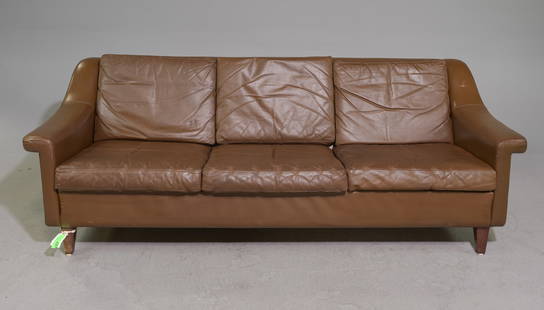 Danish Modern Leather Three Seater Sofa: Danish Mid Century Modern Leather Three Seater Sofa - 27 in tall x 77 x 34 with a seat height of 17 inches
