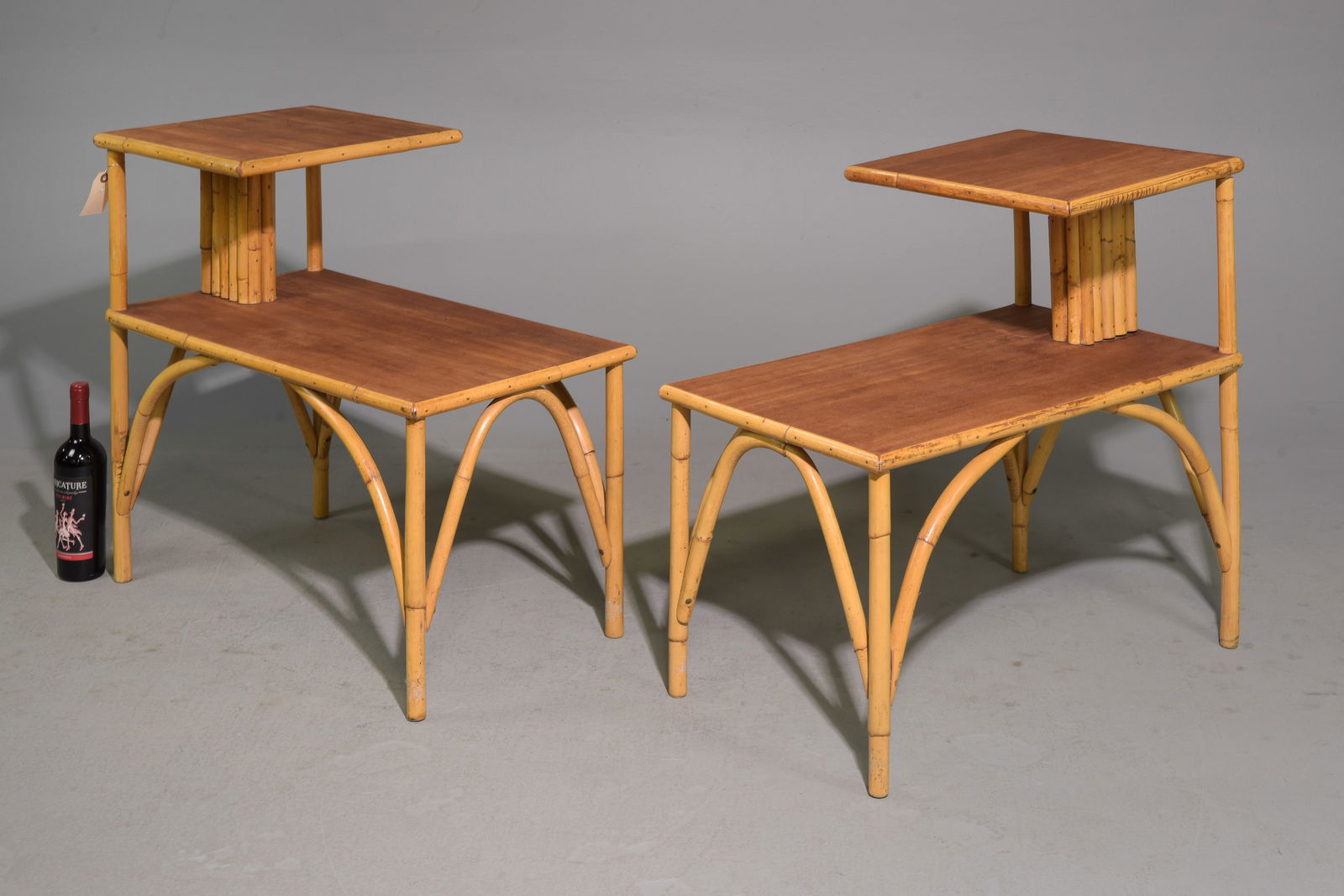 2 Heywood Wakefield Style Bamboo Bentwood Step Tables: 2 Heywood Wakefield Style Bamboo Bentwood Step Tables - 28 in tall x 30.5 x 16.5 each
