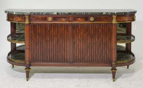 Louis XVI Style Marble Top Tambour Door Sideboard