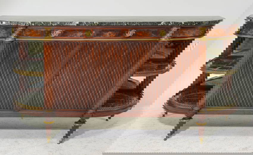 Louis XVI Style Marble Top Tambour Door Sideboard