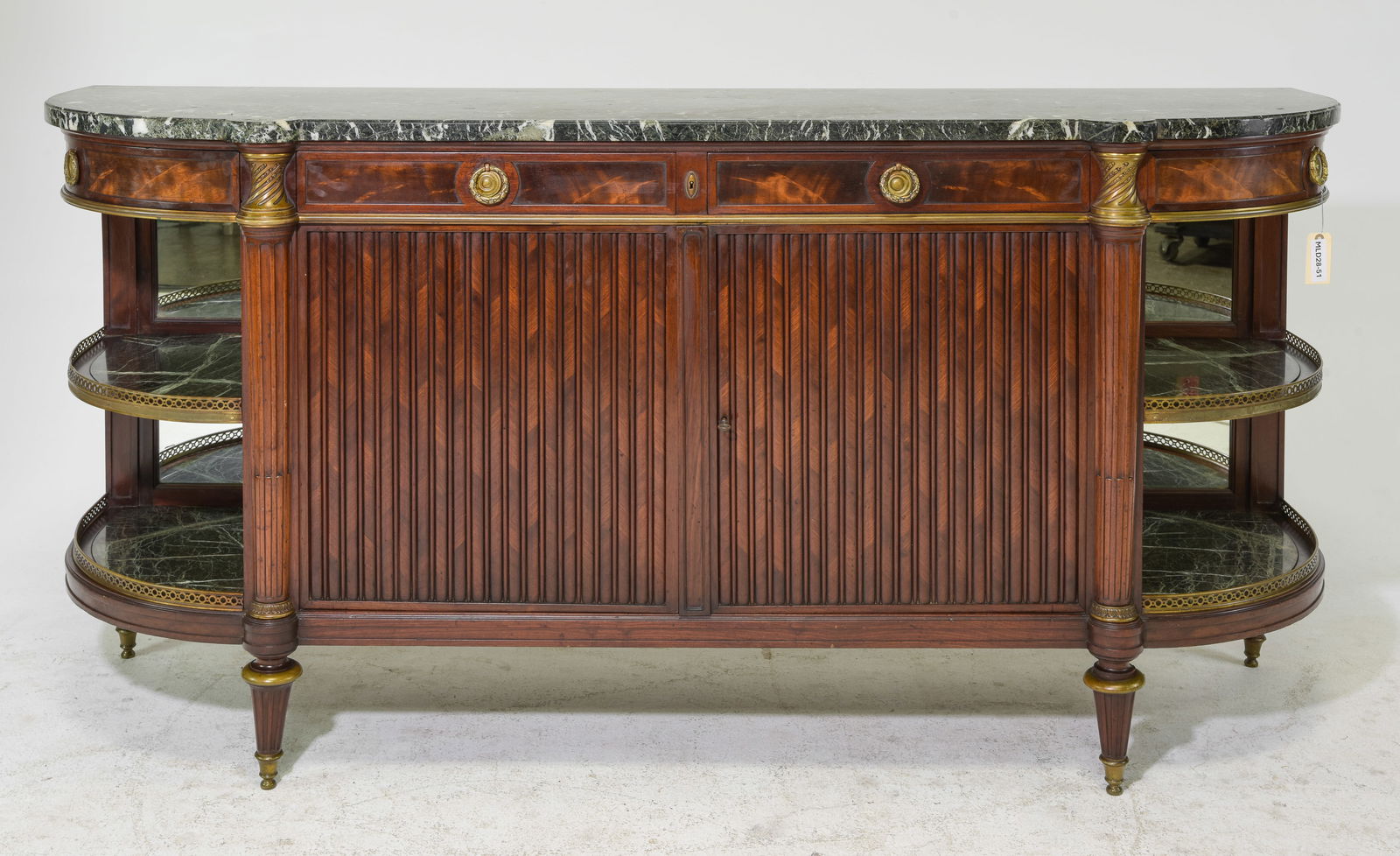 Louis XVI Style Marble Top Tambour Door Sideboard