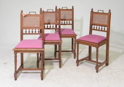 Henri II Style Set of Four Oak Dining Chairs