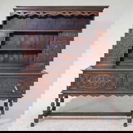 English Carved Oak Plate Rack Dresser