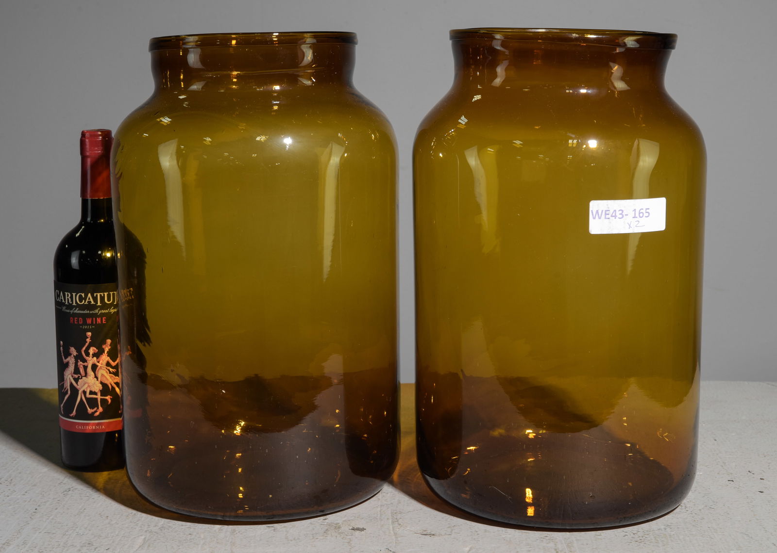 2 Large Amber Glass Jars / " Vases " (1 of 4)
