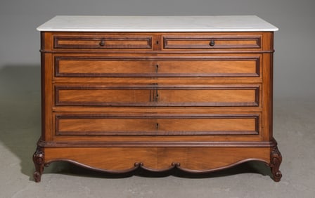 French White Marble Top Five Drawer Chest