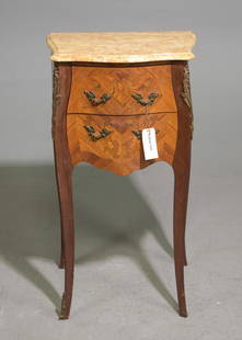 Louis XV Style Inlaid Marble Top Occasional Chest: French Louis XV Style Inlaid Marble Top Occasional Chest / Nightstand - 29.5 in tall x 14.5 x 13.5