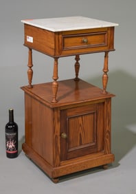 White Marble Top Pine Nightstand / Pot Cupboard