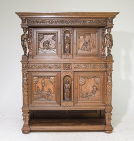 Renaissance Style Finely Carved Oak Cupboard