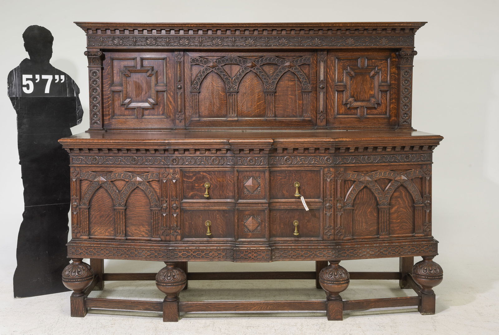 Jacobean Large Tiger Oak Carved Sideboard (1 of 5)