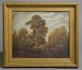 Antique Gold Framed Oil on Canvas - Cows