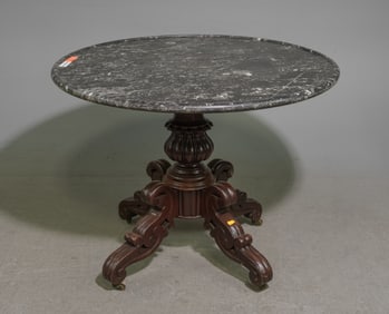 French Marble Top Pedestal Base Table