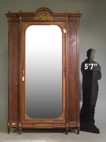 Louis XVI Style Mirror Door Armoire with Gilded Ormolu