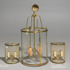 French Brass & Glass Chandelier & 2 Sconces