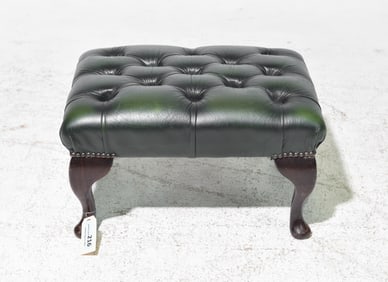 British Green Leather Chesterfield Foot Stool
