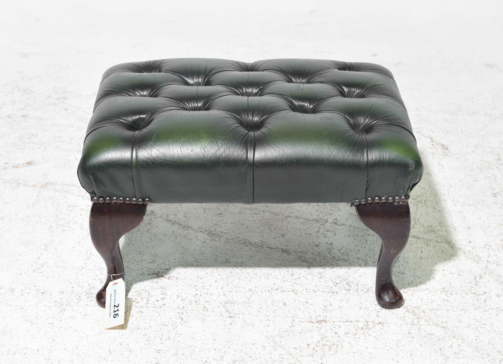British Green Leather Chesterfield Foot Stool (1 of 3)
