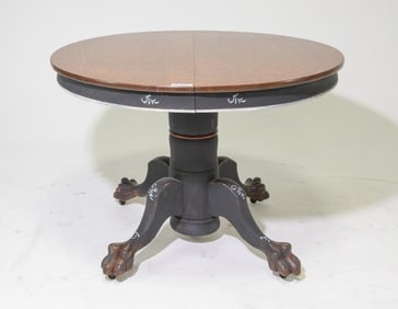 Round Oak Painted Pedestal Base Table