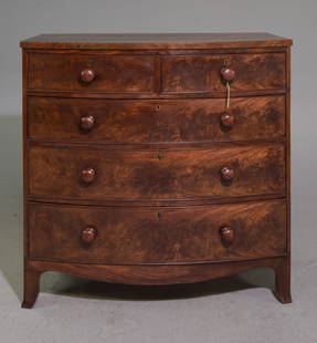 Georgian Style Bow Front Five Drawer Chest: Georgian Style Bow Front Five Drawer Mahogany Chest c.1890's-1920's - 40 in tall x 41 x 22