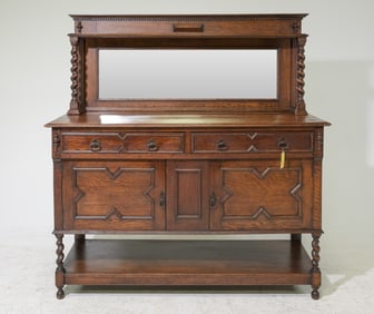 Jacobean Oak Barley Twist Mirror Back Sideboard