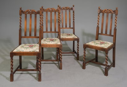 British Oak Barley Twist Set of 4 Dining Chairs