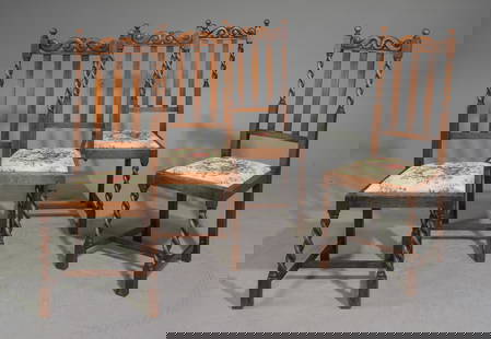 British Oak Barley Twist Set of 4 Dining Chairs: British Oak Barley Twist Set of 4 Dining Chairs c.1930's-40's - 42 in tall x 17 x 17.25 each with a seat height of 18 inches