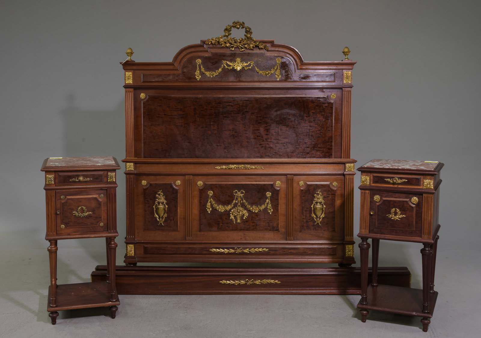 Louis XVI Style Bed with Rails & 2 Nightstands (1 of 8)