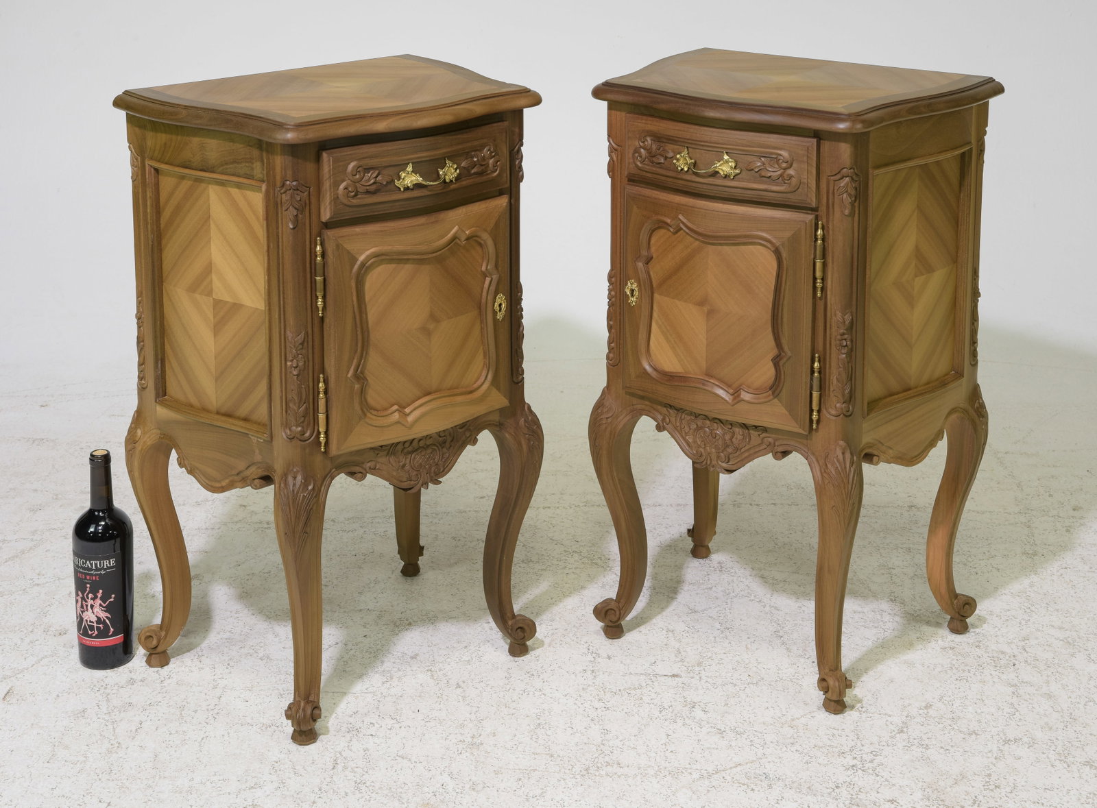Louis XV Style Left & Right Nightstands: French Louis XV Style Left & Right Nightstands / Occasional Cabinets - 31.75 in tall x 19.5 x 14.5 each